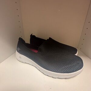 Skechers Black Slip-On Knit Sneakers with White Sole
